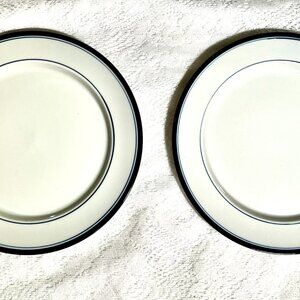 RANMARU Japan “Blue Simplicity” Dinner Plate -Set of 2, Blue Bands, Haniwa Stone